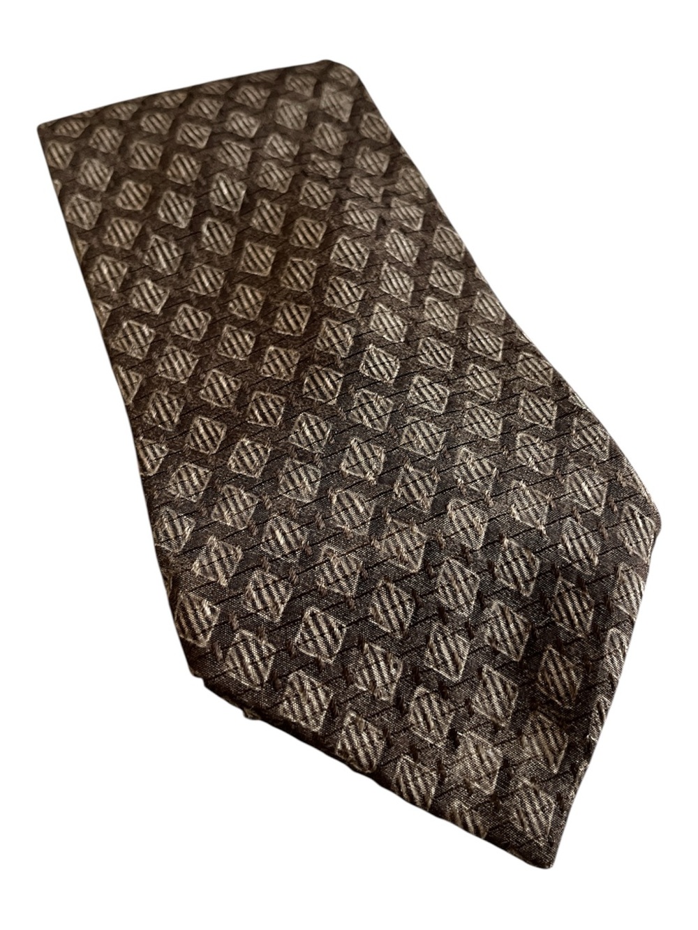 Vintage Valentino Brown Beige Pattern Silk Tie Made in Italy